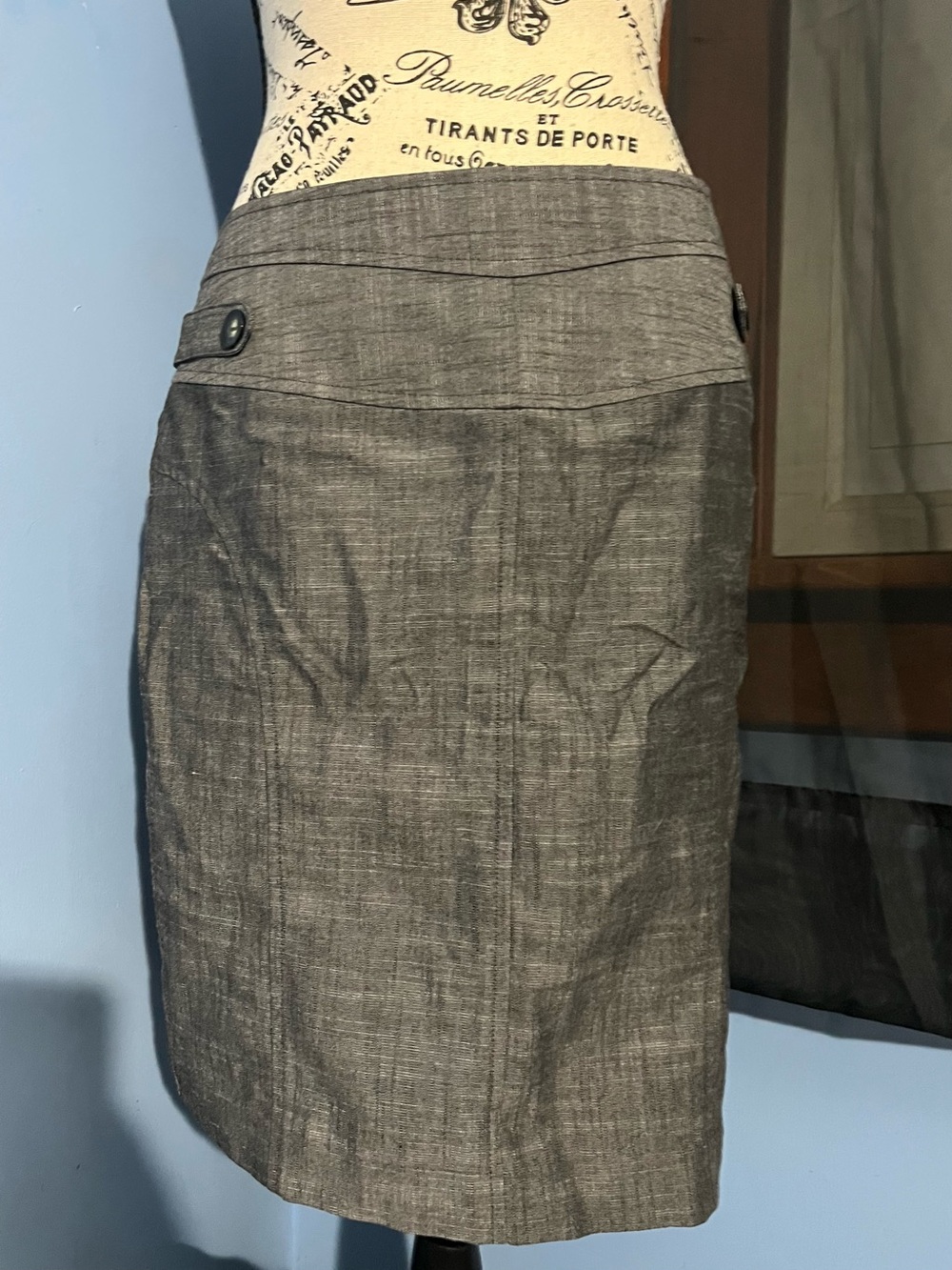 BCX Tailored Pencil Skirt w/ Button Tab Detail